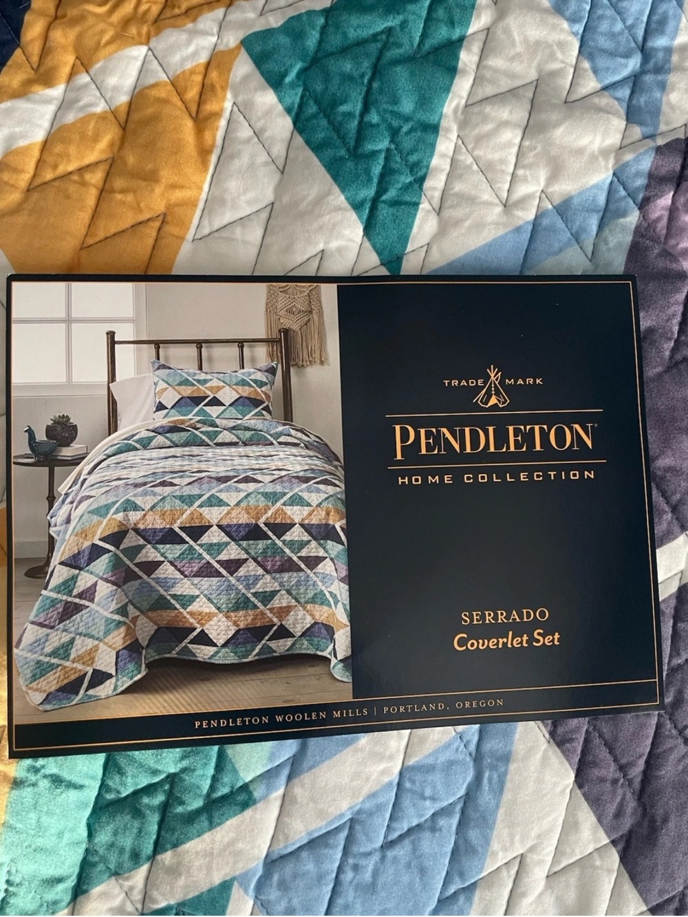 Pendleton Multicolor Geometric Twin Coverlet  Quilt Sham Teal Blue Purple Cream - Picture 2 of 4